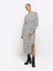 River Island Black Shirred Bodice Midi Dress - Image 1 of 4