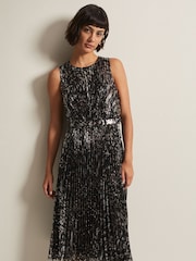 Phase Eight Black Multi Simara Leopard Sequin Pleated Midi Dress - Image 1 of 6