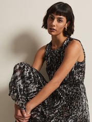 Phase Eight Black Multi Simara Leopard Sequin Pleated Midi Dress - Image 4 of 6