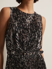 Phase Eight Black Multi Simara Leopard Sequin Pleated Midi Dress - Image 5 of 6