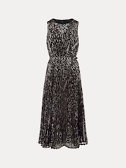 Phase Eight Black Multi Simara Leopard Sequin Pleated Midi Dress - Image 6 of 6