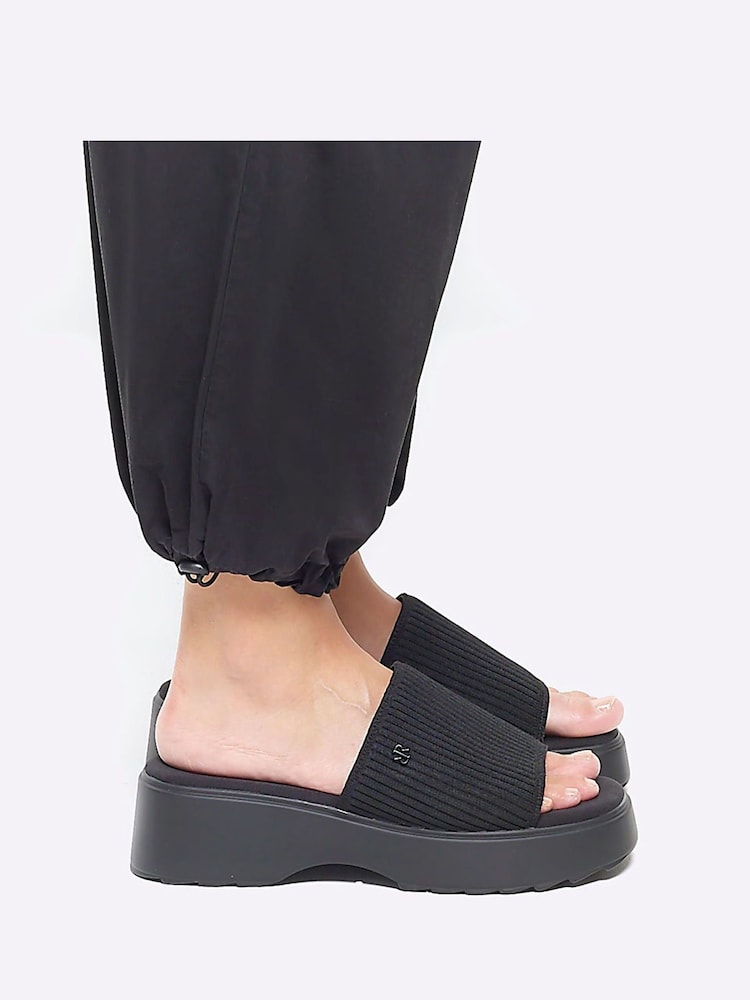 River Island Black Knitted Mule Flatform Sandals - Image 1 of 6