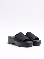 River Island Black Knitted Mule Flatform Sandals - Image 3 of 6