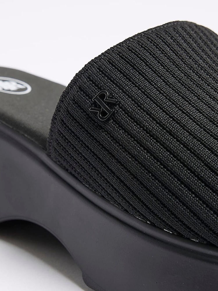 River Island Black Knitted Mule Flatform Sandals - Image 6 of 6