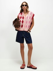 River Island Pink Knitted Argyle Waistcoat - Image 2 of 4