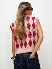 River Island Pink Knitted Argyle Waistcoat - Image 4 of 4