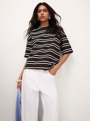 River Island Brown Stripped Boxy Clean T-Shirt - Image 1 of 3