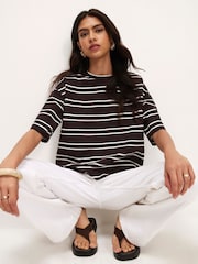 River Island Brown Stripped Boxy Clean T-Shirt - Image 2 of 3