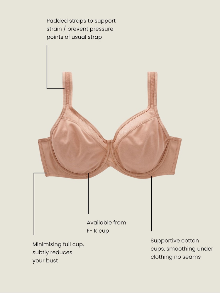 Praline Nude F-K Ultimate Support Cotton Minimiser Padded Strap Bra - Image 8 of 9