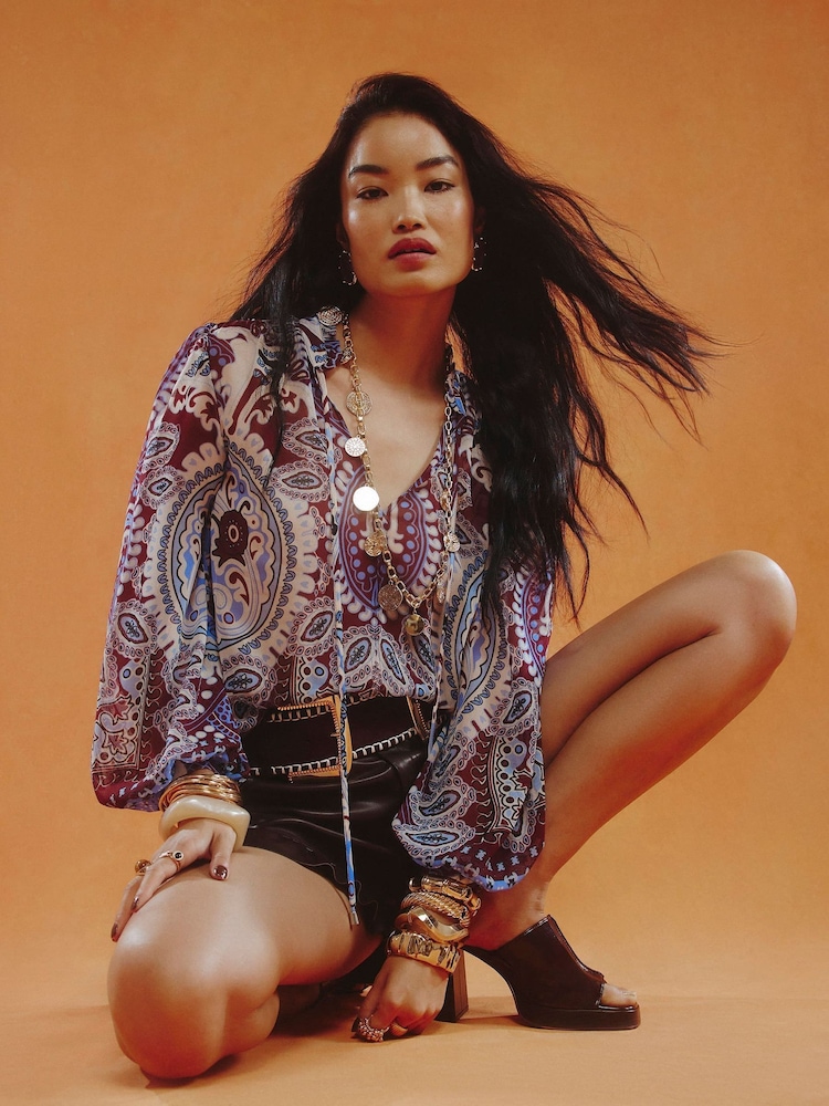 River Island Red Paisley Border Placement Top - Image 1 of 4 River Island Red Paisley Border Placement Top - Image 1 of 4