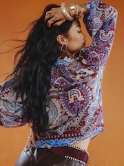 River Island Red Paisley Border Placement Top - Image 4 of 4
