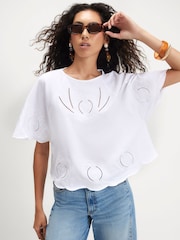River Island White Embroidered Flirty T-Shirt - Image 1 of 4
