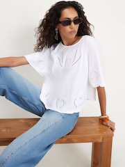 River Island White Embroidered Flirty T-Shirt - Image 2 of 4