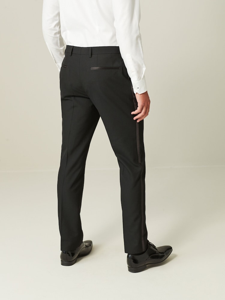 Black with Tape Detail Tailored Fit Tuxedo Suit Trousers - Image 3 of 9