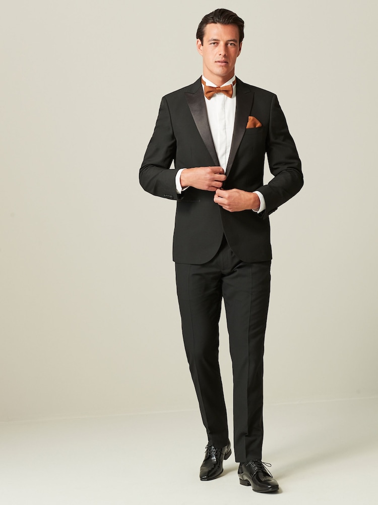 Black with Tape Detail Tailored Fit Tuxedo Suit Trousers - Image 4 of 9