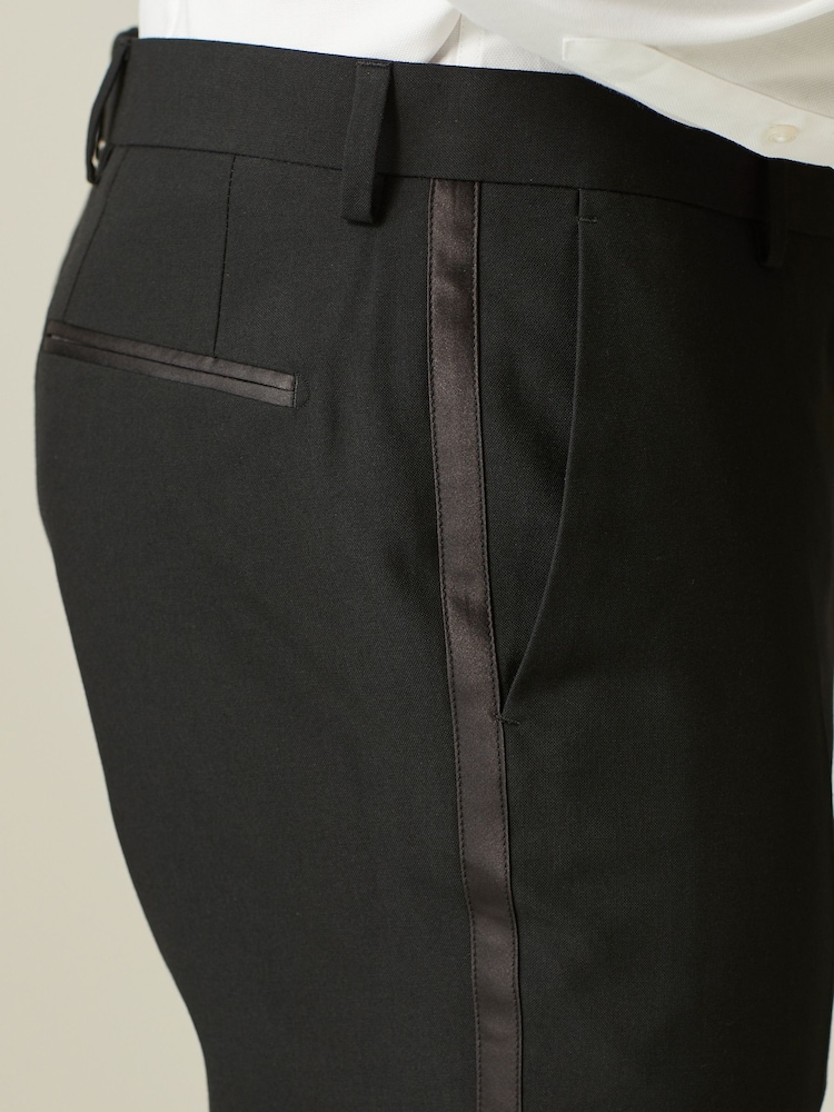 Black with Tape Detail Tailored Fit Tuxedo Suit Trousers - Image 5 of 9