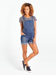 JoJo Maman Bébé Light Wash Short Denim Maternity Dungarees - Image 2 of 2