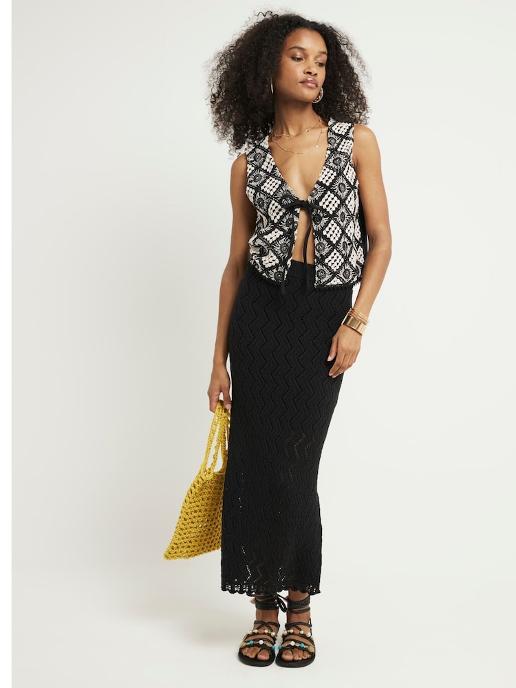 River Island Black Crochet Waistcoat - Image 1 of 4 River Island Black Crochet Waistcoat - Image 1 of 4