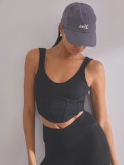 self. Black Scoop Neck Ribbed Jersey Corset Top - Image 1 of 9