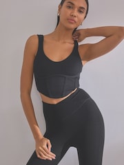 self. Black Scoop Neck Ribbed Jersey Corset Top - Image 6 of 9