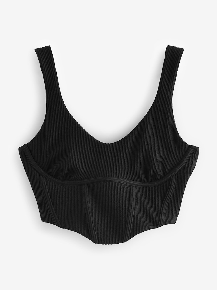 self. Black Scoop Neck Ribbed Jersey Corset Top - Image 8 of 9