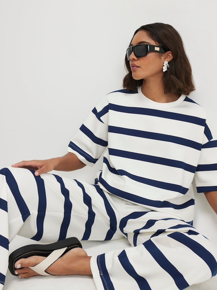 River Island Cream Premium Stripped Boxy T-Shit - Image 1 of 3