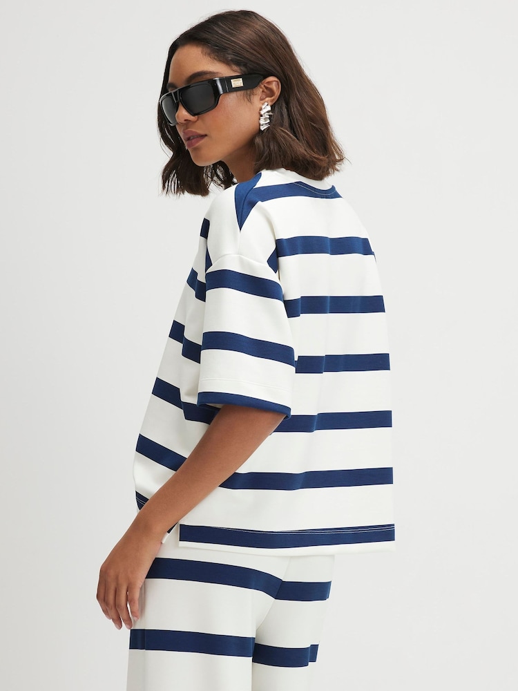 River Island Cream Premium Stripped Boxy T-Shit - Image 2 of 3