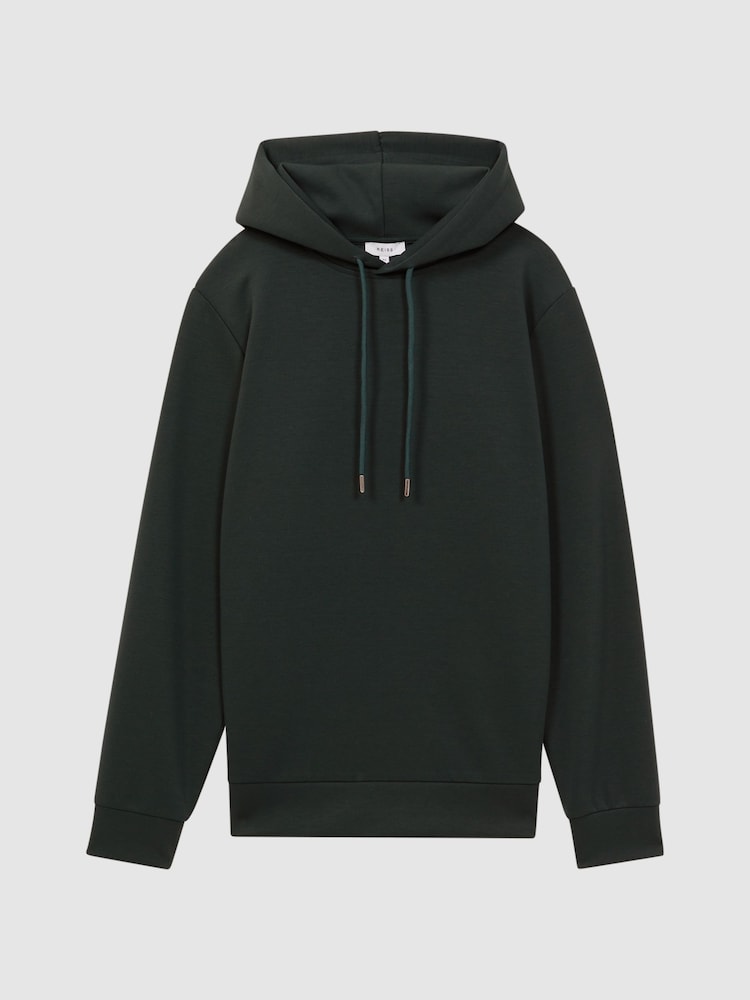 Reiss Emerald Fabien Plain Interlock Jersey Drawstring Hoodie - Image 2 of 4 Reiss Emerald Fabien Plain Interlock Jersey Drawstring Hoodie - Image 2 of 4