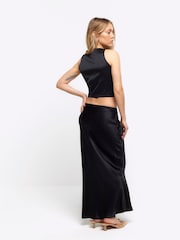 River Island Black Petite Tie Waist Bias Skirt - Image 2 of 5
