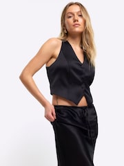 River Island Black Petite Tie Waist Bias Skirt - Image 3 of 5