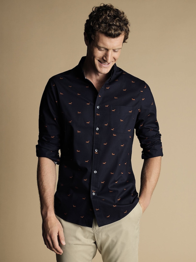 Charles Tyrwhitt Blue Dog Non Iron Print Slim Fit 100% Cotton Shirt - Image 1 of 5