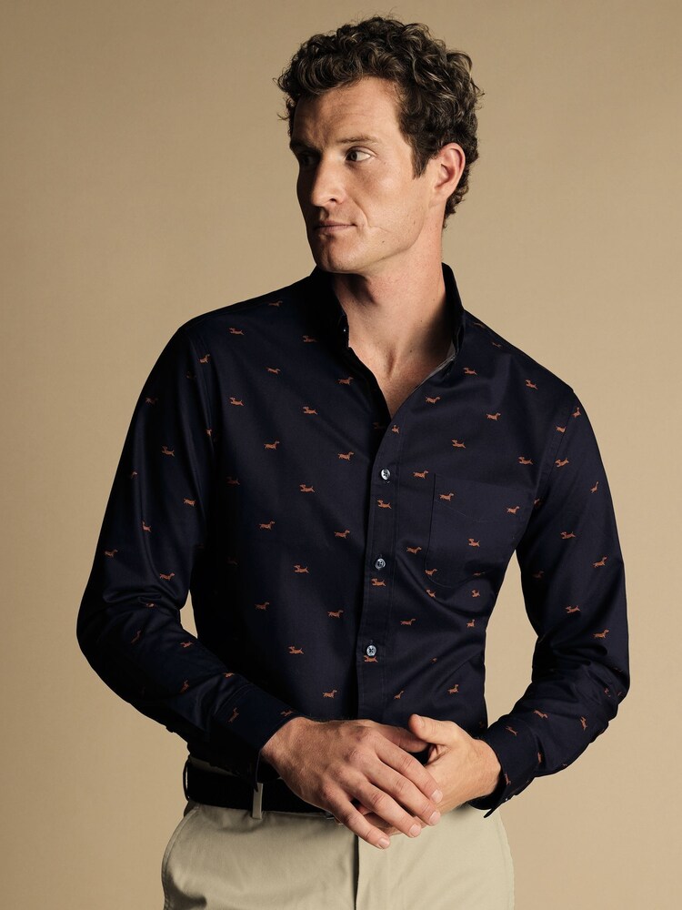 Charles Tyrwhitt Blue Dog Non Iron Print Slim Fit 100% Cotton Shirt - Image 2 of 5