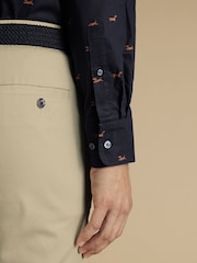 Charles Tyrwhitt Blue Dog Non Iron Print Slim Fit 100% Cotton Shirt - Image 3 of 5