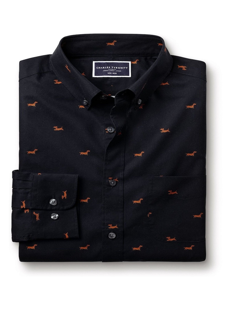 Charles Tyrwhitt Blue Dog Non Iron Print Slim Fit 100% Cotton Shirt - Image 5 of 5