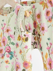 Sage Green Floral Baby Short Sleeve Top And Leggings Set - Image 10 of 11