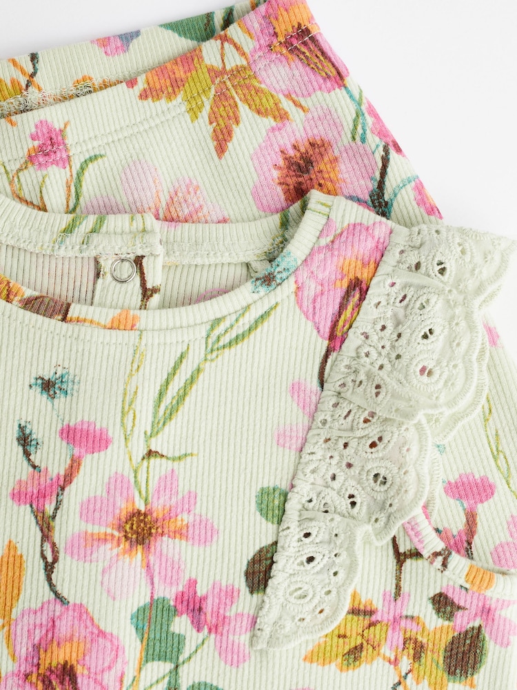 Sage Green Floral Baby Short Sleeve Top And Leggings Set - Image 11 of 11
