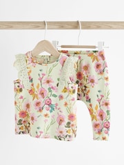 Sage Green Floral Baby Short Sleeve Top And Leggings Set - Image 5 of 11