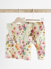 Sage Green Floral Baby Short Sleeve Top And Leggings Set - Image 6 of 11