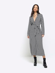 River Island Black Stripe Shirt Midi Dress - Image 1 of 4