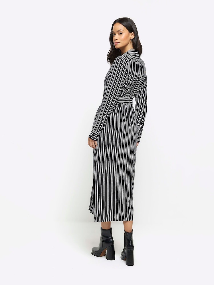 River Island Black Stripe Shirt Midi Dress - Image 2 of 4