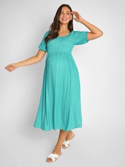 JoJo Maman Bébé Green Spot Shirred Maternity Midi Dress - Image 4 of 8
