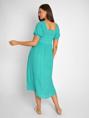 JoJo Maman Bébé Green Spot Shirred Maternity Midi Dress - Image 5 of 8