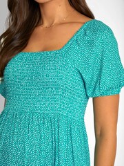 JoJo Maman Bébé Green Spot Shirred Maternity Midi Dress - Image 7 of 8