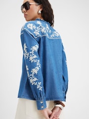 River Island Blue Embroidered Denim Blouse - Image 2 of 4