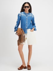 River Island Blue Embroidered Denim Blouse - Image 3 of 4
