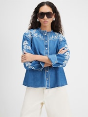 River Island Blue Embroidered Denim Blouse - Image 4 of 4
