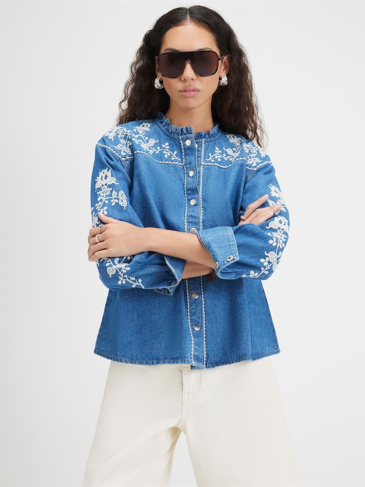 River Island Blue Embroidered Denim Blouse - Image 4 of 4