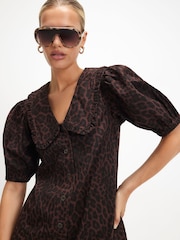 River Island Brown Leopard Collared Shirt Dress - Image 1 of 4