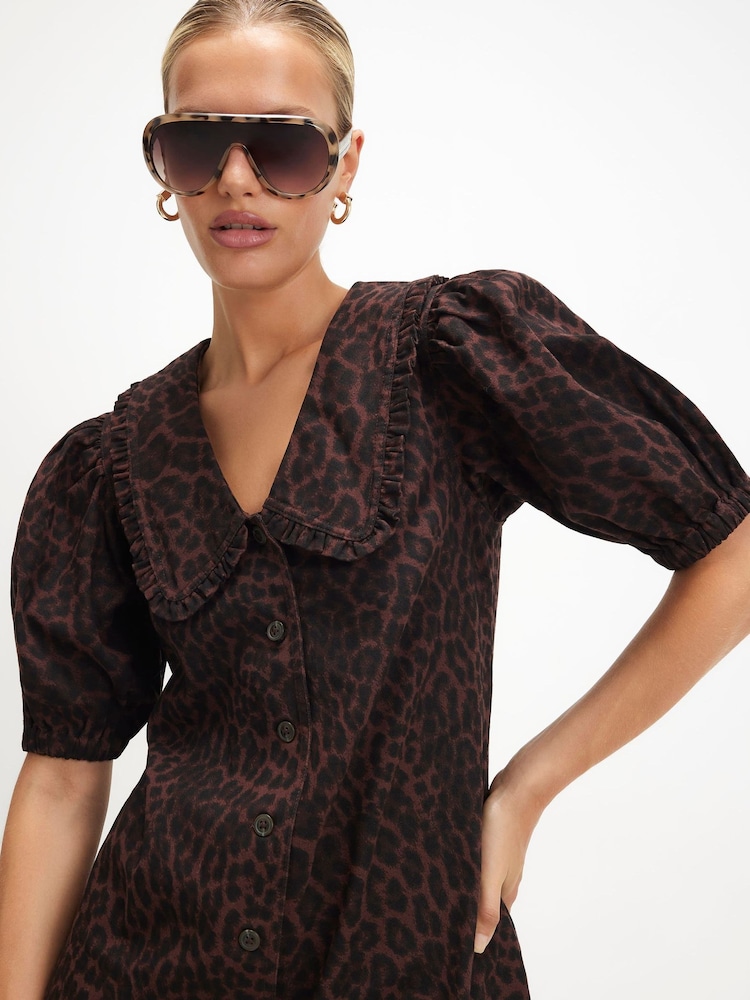 River Island Brown Leopard Collared Shirt Dress - Image 1 of 4