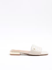 River Island Cream Wide Fit Woven Mule Flat Sandals - Image 2 of 6